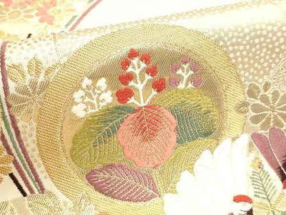 平和屋本店▼六通柄袋帯　唐織　双鶴花文　はくば錦24ｋ　正絹　逸品　DABI4937sf