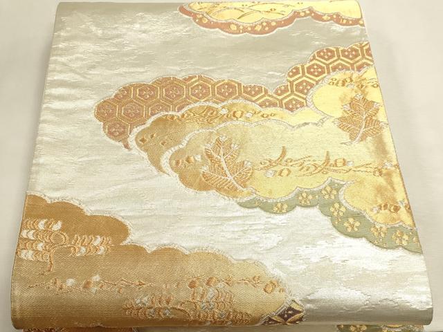 平和屋着物▼六通柄袋帯　雲取り正倉院文　金彩箔錦　正絹　逸品　DABI4939sf