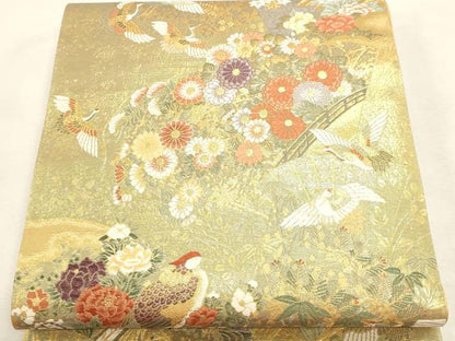 平和屋本店▼六通柄袋帯　唐織　峰鶴錦　本金箔二重　正絹　逸品　DABI4941sf