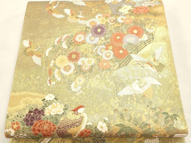 平和屋本店▼六通柄袋帯　唐織　峰鶴錦　本金箔二重　正絹　逸品　DABI4941sf