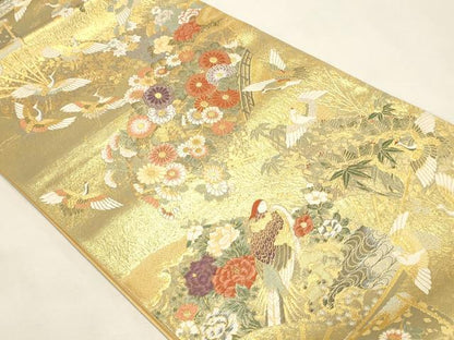 平和屋本店▼六通柄袋帯　唐織　峰鶴錦　本金箔二重　正絹　逸品　DABI4941sf