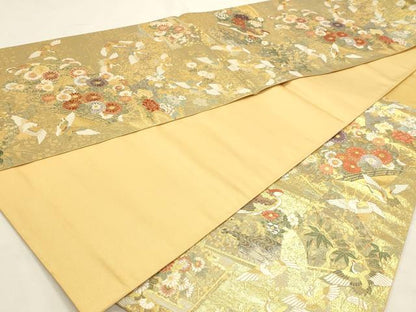 平和屋本店▼六通柄袋帯　唐織　峰鶴錦　本金箔二重　正絹　逸品　DABI4941sf