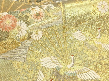 平和屋本店▼六通柄袋帯　唐織　峰鶴錦　本金箔二重　正絹　逸品　DABI4941sf