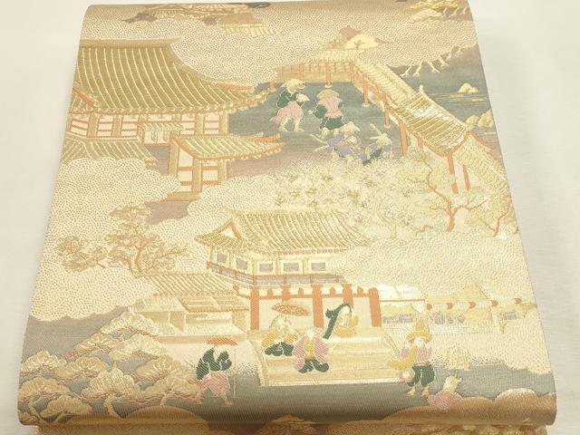 平和屋本店▼六通柄袋帯　洛中洛外之図　純金二重箔　正絹　逸品　DABI4943sf