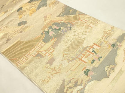 平和屋本店▼六通柄袋帯　洛中洛外之図　純金二重箔　正絹　逸品　DABI4943sf