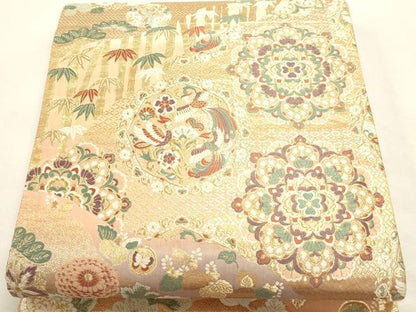 平和屋本店▼六通柄袋帯　鳳凰正倉院花文　本金箔　正絹　逸品　DABI4945sf