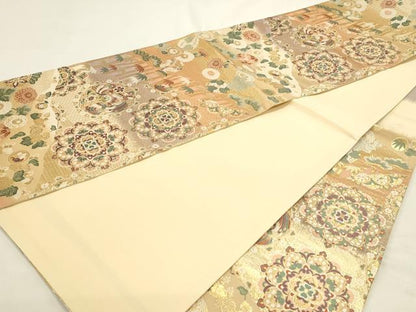平和屋本店▼六通柄袋帯　鳳凰正倉院花文　本金箔　正絹　逸品　DABI4945sf