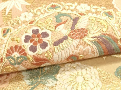 平和屋本店▼六通柄袋帯　鳳凰正倉院花文　本金箔　正絹　逸品　DABI4945sf