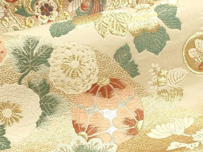 平和屋本店▼六通柄袋帯　鳳凰正倉院花文　本金箔　正絹　逸品　DABI4945sf
