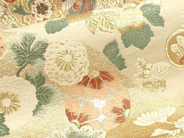 平和屋本店▼六通柄袋帯　鳳凰正倉院花文　本金箔　正絹　逸品　DABI4945sf