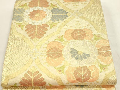 平和屋本店▼六通柄袋帯　松葉花文　純金佐賀錦織　正絹　逸品　DABI4946sf
