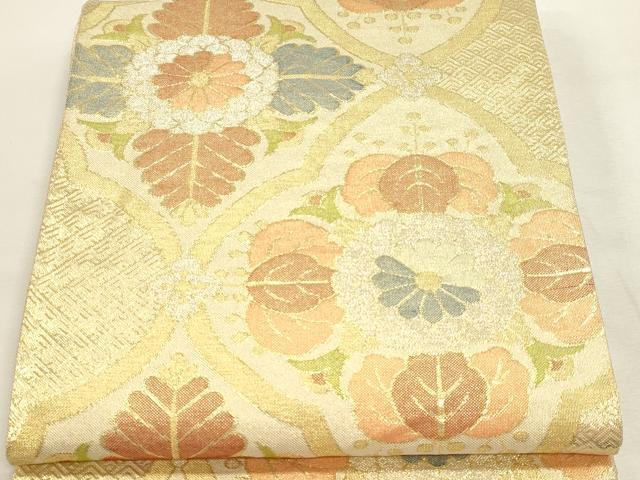 平和屋本店▼六通柄袋帯　松葉花文　純金佐賀錦織　正絹　逸品　DABI4946sf