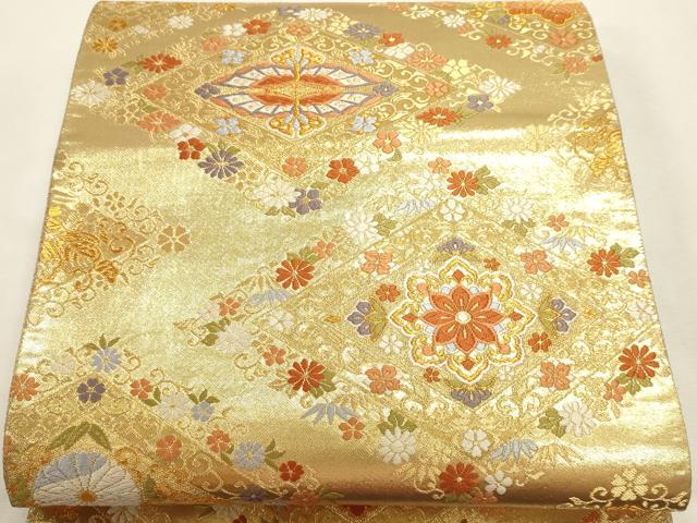 平和屋本店▼六通柄袋帯　唐織　花菱文　本金箔　正絹　逸品　DABI4947sf