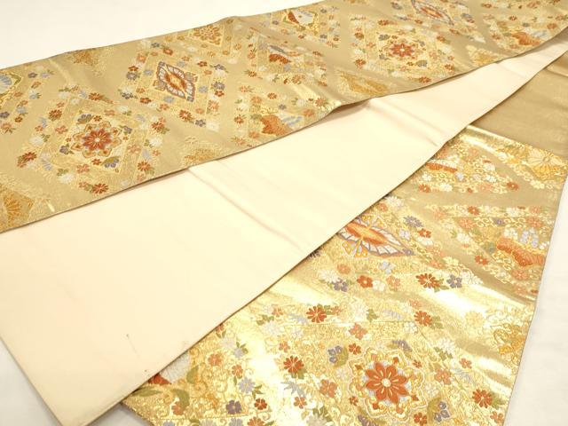 平和屋本店▼六通柄袋帯　唐織　花菱文　本金箔　正絹　逸品　DABI4947sf