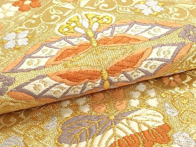 平和屋本店▼六通柄袋帯　唐織　花菱文　本金箔　正絹　逸品　DABI4947sf
