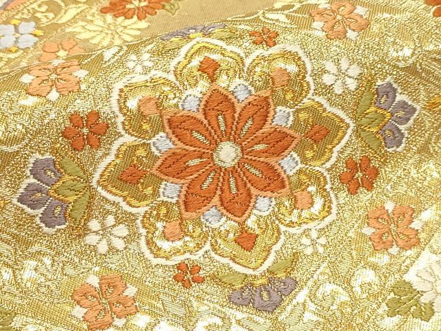 平和屋本店▼六通柄袋帯　唐織　花菱文　本金箔　正絹　逸品　DABI4947sf