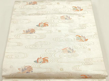 平和屋本店▼六通柄袋帯　流水花鳥文　手織二重箔　純金箔　正絹　逸品　DABI4948sf