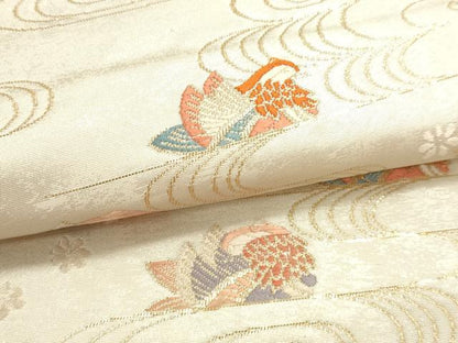 平和屋本店▼六通柄袋帯　流水花鳥文　手織二重箔　純金箔　正絹　逸品　DABI4948sf