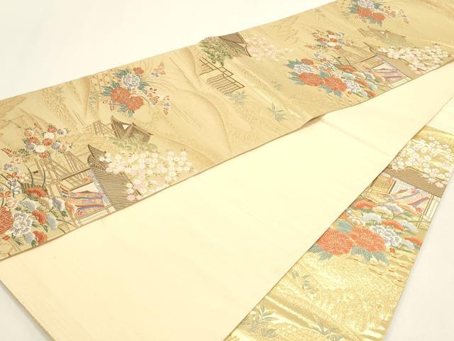 平和屋本店▼六通柄袋帯　唐織　風景草花文　本金箔　正絹　逸品　DABI4951sf