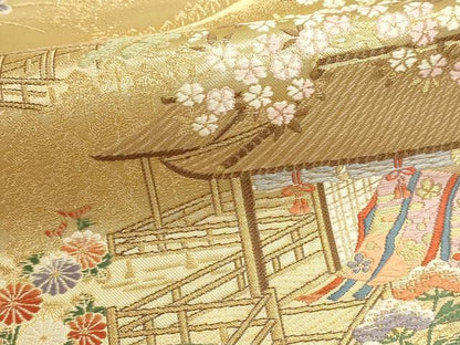 平和屋本店▼六通柄袋帯　唐織　風景草花文　本金箔　正絹　逸品　DABI4951sf
