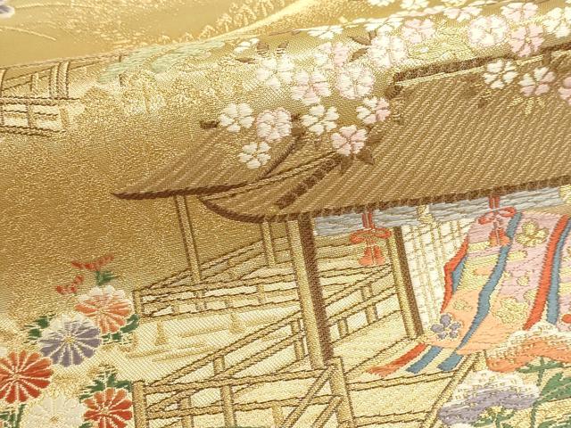 平和屋本店▼六通柄袋帯　唐織　風景草花文　本金箔　正絹　逸品　DABI4951sf