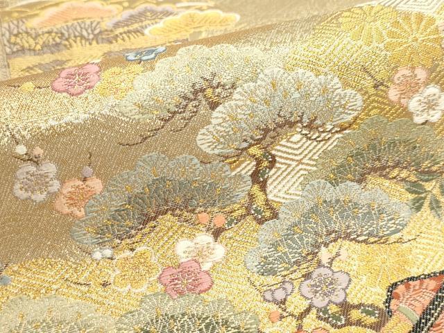 平和屋本店▼西陣　長嶋成織物　ながしま帯　六通柄袋帯　秀華佳苑　本金箔　証紙付き　正絹　逸品　DABI4954sf