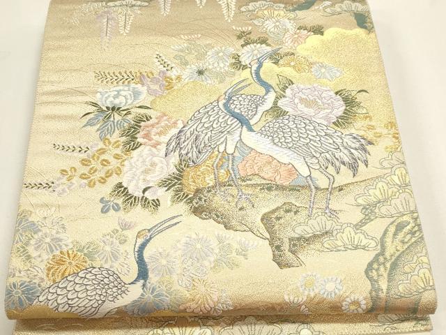 平和屋本店▼六通柄袋帯　唐織　九百錦　障壁花鳥文　本金二重織　正絹　逸品　DABI4956sf