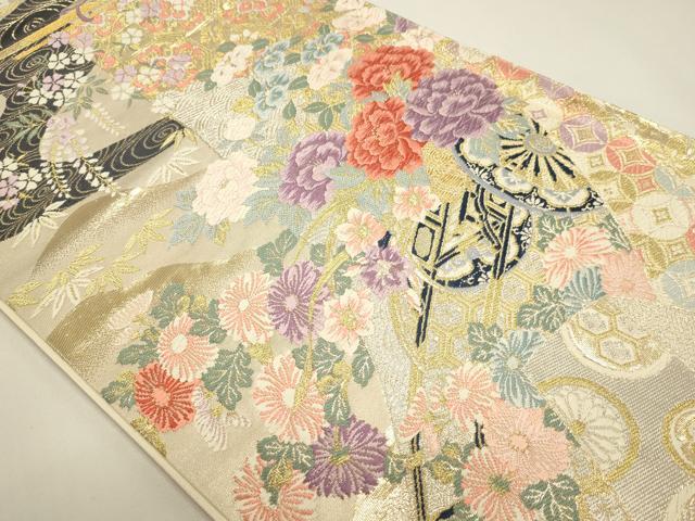 平和屋本店▼六通柄袋帯　唐織　珀綾錦　花車文　本金二重箔　正絹　逸品　DABI4957sf
