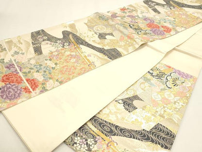 平和屋本店▼六通柄袋帯　唐織　珀綾錦　花車文　本金二重箔　正絹　逸品　DABI4957sf