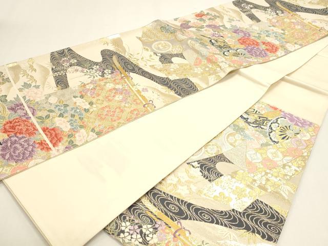 平和屋本店▼六通柄袋帯　唐織　珀綾錦　花車文　本金二重箔　正絹　逸品　DABI4957sf