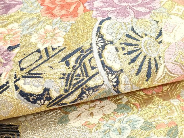 平和屋本店▼六通柄袋帯　唐織　珀綾錦　花車文　本金二重箔　正絹　逸品　DABI4957sf