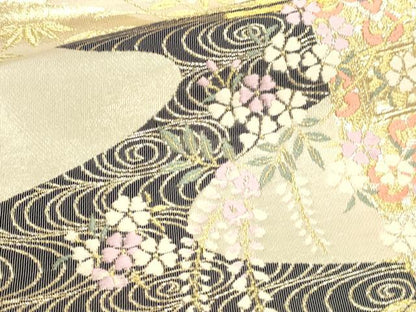 平和屋本店▼六通柄袋帯　唐織　珀綾錦　花車文　本金二重箔　正絹　逸品　DABI4957sf
