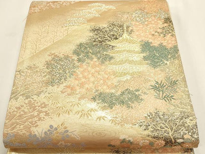 平和屋本店▼六通柄袋帯　風景文　本金二重箔　正絹　逸品　DABI4958sf