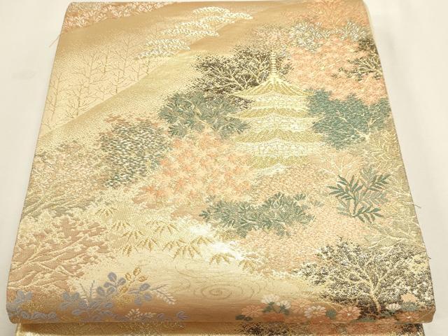 平和屋本店▼六通柄袋帯　風景文　本金二重箔　正絹　逸品　DABI4958sf
