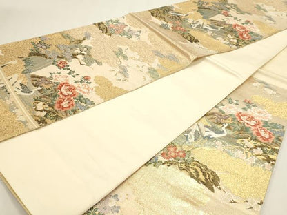 平和屋本店▼六通柄袋帯　唐織　九百錦　彩華の園　本金箔　正絹　逸品　DABI4959sf
