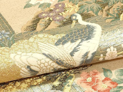 平和屋本店▼六通柄袋帯　唐織　九百錦　彩華の園　本金箔　正絹　逸品　DABI4959sf
