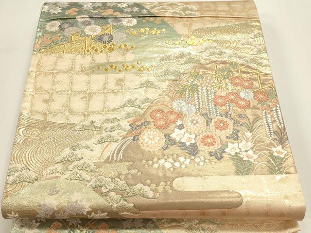 平和屋本店▼六通柄袋帯　九百錦　草花文　本金箔　正絹　逸品　DABI4962sf