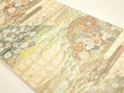 平和屋本店▼六通柄袋帯　九百錦　草花文　本金箔　正絹　逸品　DABI4962sf