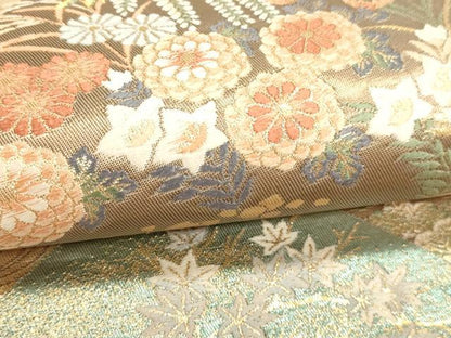 平和屋本店▼六通柄袋帯　九百錦　草花文　本金箔　正絹　逸品　DABI4962sf