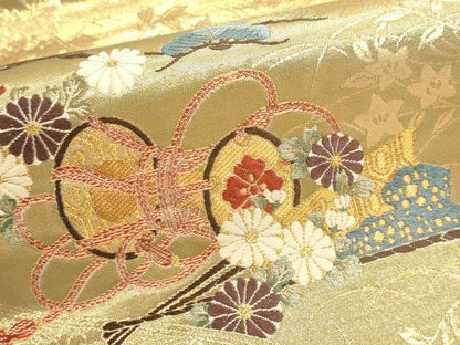 平和屋本店▼六通柄袋帯　御所車花文　本金箔　正絹　逸品　DABI4963sf