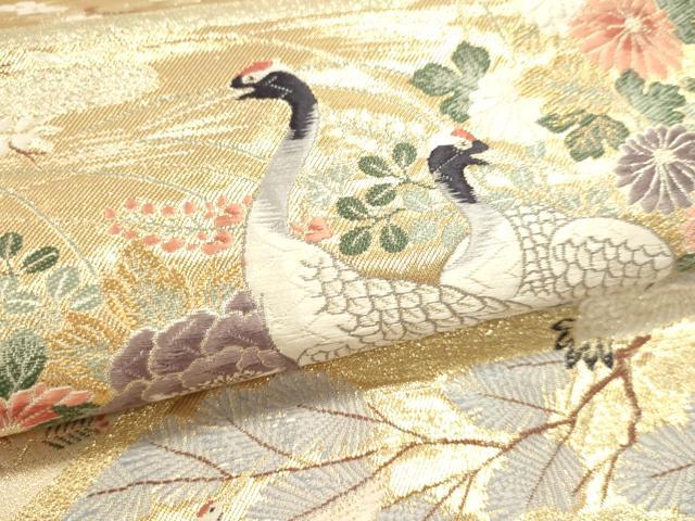 平和屋本店▼六通柄袋帯　唐織　九百錦　流水群れ鶴花文　純金箔　正絹　逸品　DABI4964sf