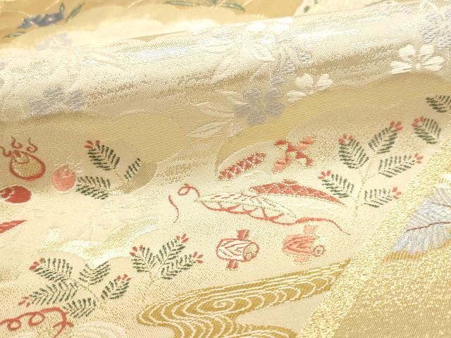平和屋本店▼六通柄袋帯　唐織　九百錦　流水群れ鶴花文　純金箔　正絹　逸品　DABI4964sf