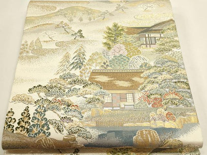 平和屋本店▼六通柄袋帯　柱離宮　本金二重箔　正絹　逸品　DABI4966sf