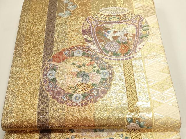 平和屋本店▼六通柄袋帯　鏡裏献上華　九百本金弐重箔　正絹　逸品　DABI4967sf
