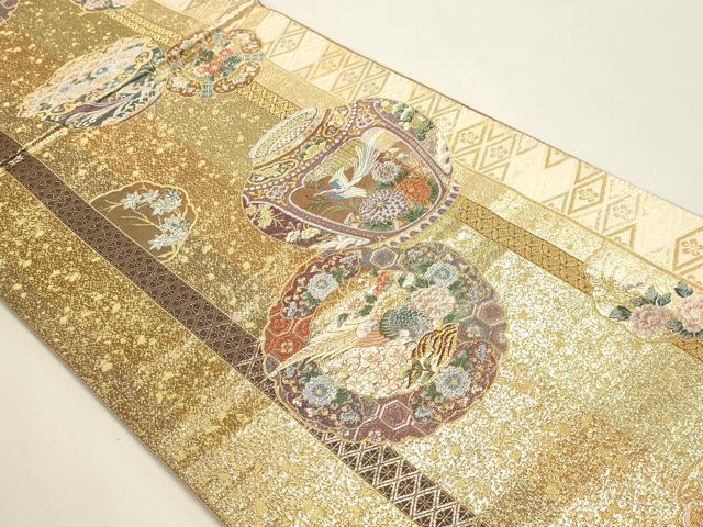 平和屋本店▼六通柄袋帯　鏡裏献上華　九百本金弐重箔　正絹　逸品　DABI4967sf