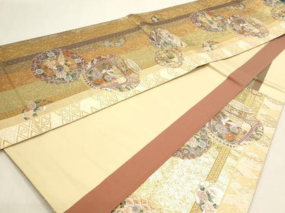 平和屋本店▼六通柄袋帯　鏡裏献上華　九百本金弐重箔　正絹　逸品　DABI4967sf