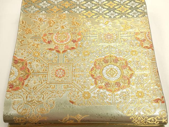 平和屋本店▼六通柄袋帯　正倉院花文　純金二重箔　正絹　逸品　DABI4968sf