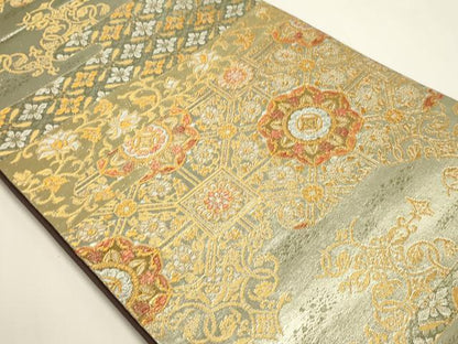 平和屋本店▼六通柄袋帯　正倉院花文　純金二重箔　正絹　逸品　DABI4968sf