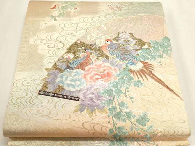 平和屋本店▼六通柄袋帯　唐織　九百錦　花鳥華飛鶴　本金二重箔　正絹　逸品　DABI4969sf