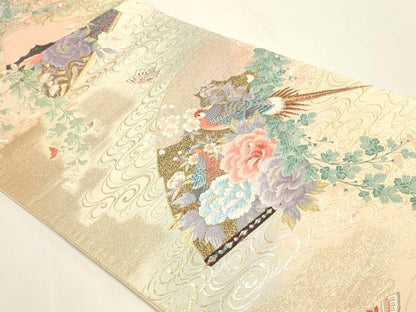 平和屋本店▼六通柄袋帯　唐織　九百錦　花鳥華飛鶴　本金二重箔　正絹　逸品　DABI4969sf